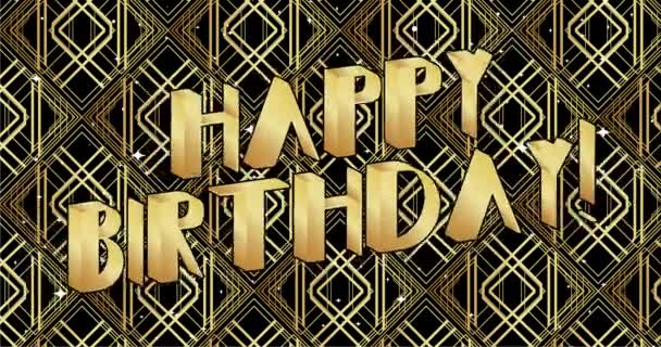 Art Deco Boldog Születésnapot tipográfia. 4k animációs dekoratív üdvözlőkártya, vintage betűkkel aláírva. - Felvétel, videó