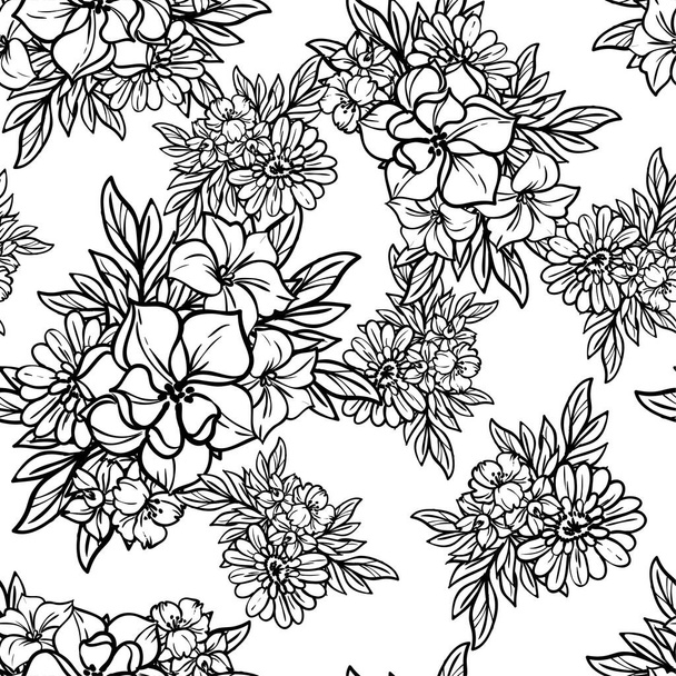 Abstract elegance seamless pattern with flowers, vector background - Vektör, Görsel