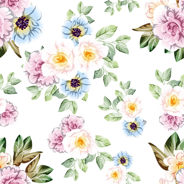 Abstract elegance seamless pattern with flowers, vector background - Vector, imagen