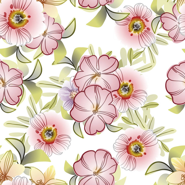 Abstract elegance seamless pattern with flowers, vector background - Vector, Imagen