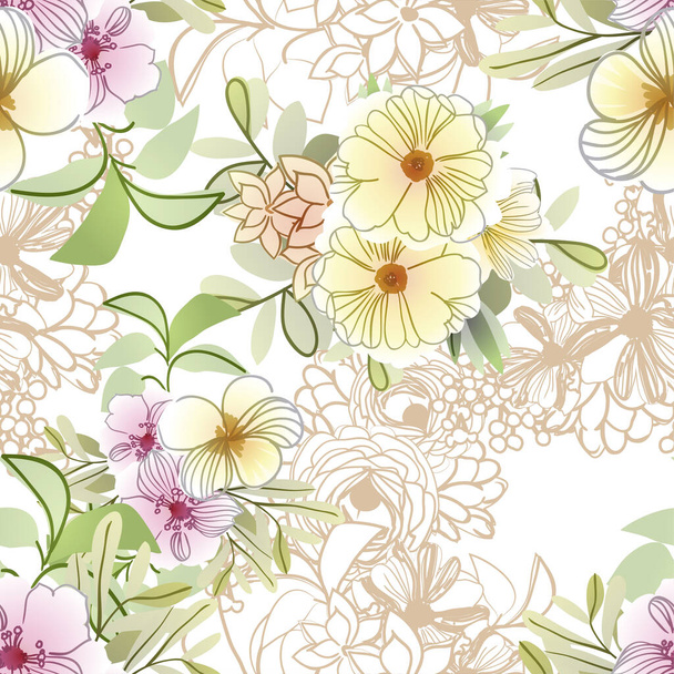 Abstract elegance seamless pattern with flowers, vector background - Vector, afbeelding