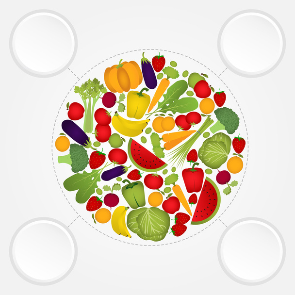 Circle of fruits and vegetables with copy space. - Vector, Image