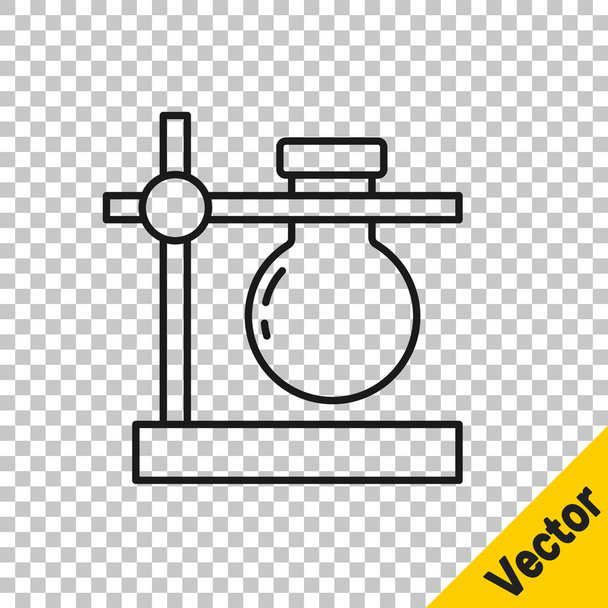 Fekete vonal Üvegcső lombik állványon ikon elszigetelt átlátszó háttér. Laboratóriumi felszerelés. Vektor. - Vektor, kép