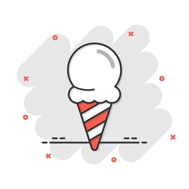Ice cream icon in comic style. Sundae cartoon vector illustration on white isolated background. Sorbet dessert splash effect business concept. - Vector, Image