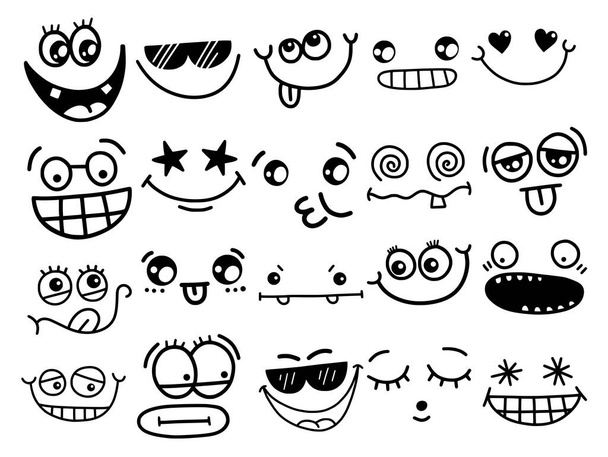 Un divertido conjunto de dibujos animados garabatos expresiones faciales - Foto, imagen