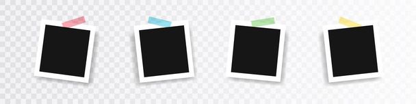 Empty photo frame collection. Vector illustration. Photo frames with realistic  shadow. Transparent background. - Vector, Image