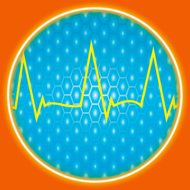Digitaal elektrocardiogram achtergrond op zeshoekige korf  - Foto, afbeelding