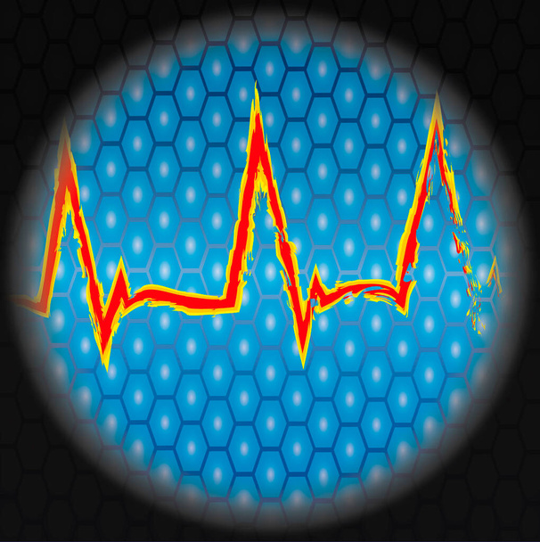 Digital electrocardiogram background on hexagonal hive  - Photo, Image