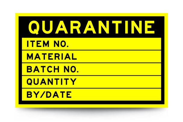 Bannière carrée d'étiquette de couleur jaune avec titre en quarantaine de mot et détail sur fond blanc pour l'usage industriel - Vecteur, image