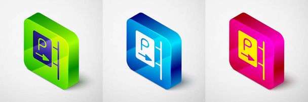 Isometric Parking icon isolated on grey background. Street road sign. Square button. Vector - Vector, Image