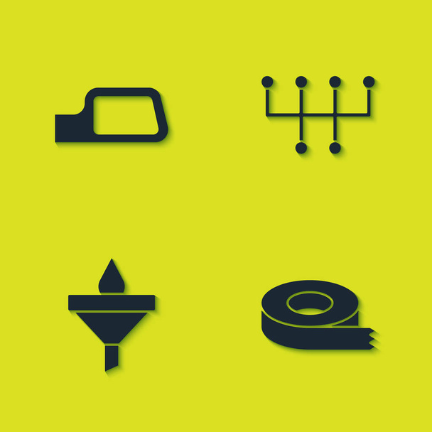 Set Autospiegel, Schottenband, Trichter und Öltropfen und Schalthebel-Symbol. Vektor - Vektor, Bild