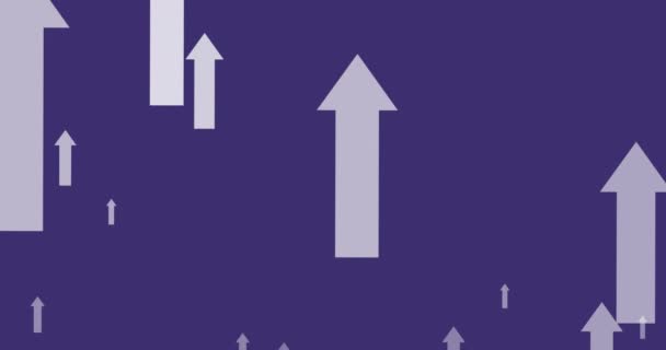 Animation of white arrows pointing up moving on purple background. global technology, network of connections and digital interface concept digitally generated video. - Séquence, vidéo