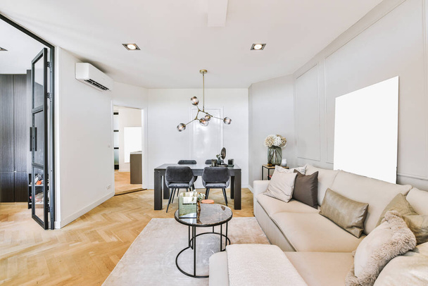 Geräumiges Wohnzimmer in moderner Wohnung - Foto, Bild