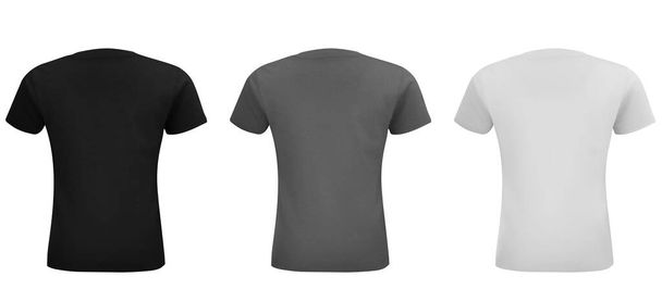 Shirt mock up set. Sport blank shirt template front and back view. Black, gray and white front design. Vector template. - Vetor, Imagem