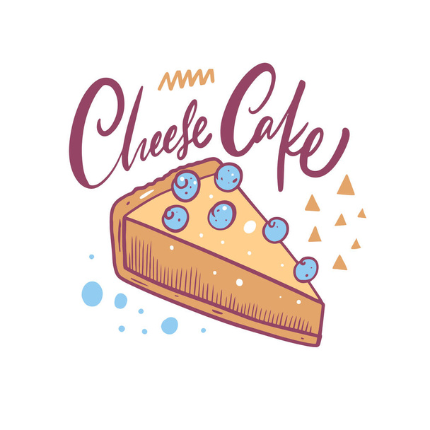 Cheese cake hand drawn colorful vector illustration. Cartoon style. - Vector, Image