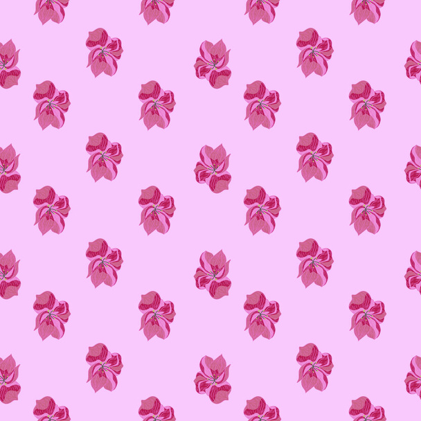 Sommer helles nahtloses Muster mit Blumensilhouetten in rosa Palette. Handgezeichneter botanischer Hintergrund. Grafikdesign für Verpackungspapier und Textiltexturen. Vektorillustration. - Vektor, Bild