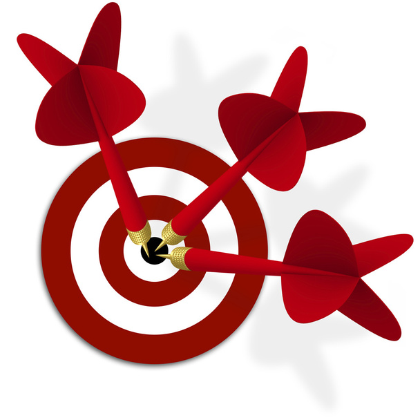 Target with three red darts in center - Photo, Image