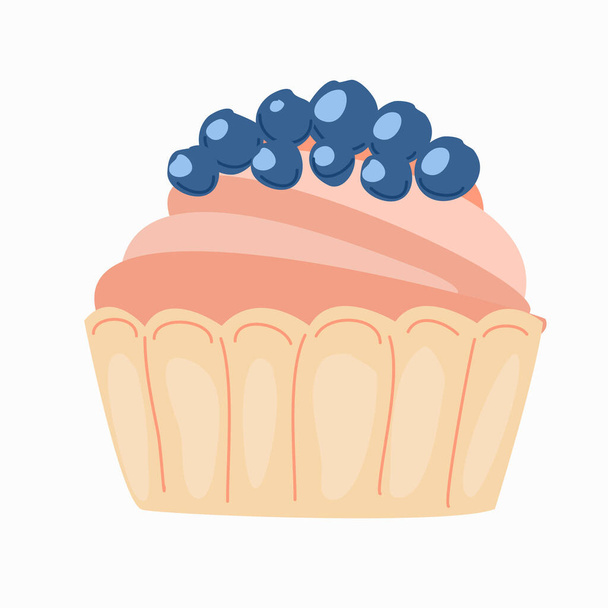 Pastry tartlet with cream and blueberries. - Vector, Image