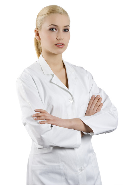 cute blond woman in white night gown as a medical doctor - Foto, Bild