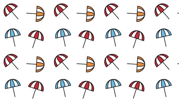 verano playa paraguas mínimo movimiento arte patrón inconsútil 4k movimiento diseño animación abstracto 3d renderizar fondo secuencia Loopable - Metraje, vídeo