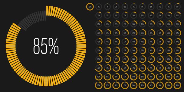 Set of circle percentage diagrams meters from 0 to 100 ready-to-use for web design, user interface UI or infographic - indicator with yellow - Vector, imagen