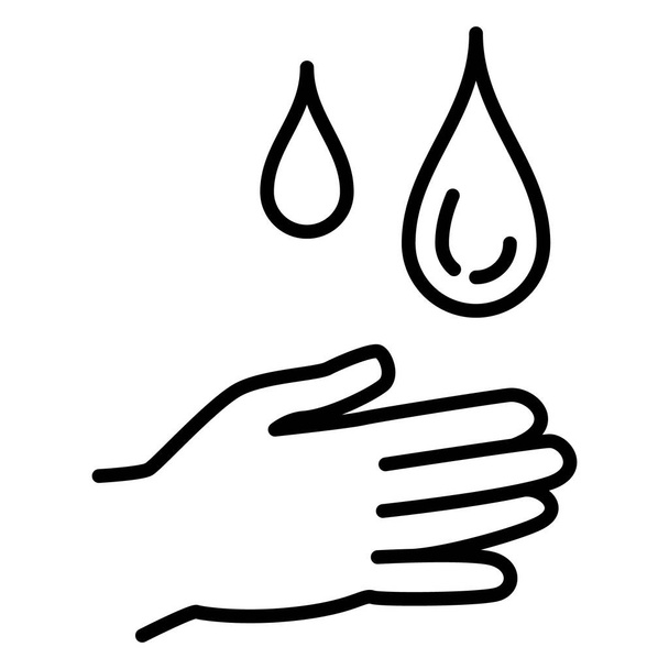 Соблюдение правил гигиены, мытья рук, дезинфекции, чистки. Человеческая рука и капли воды. Векторная икона, контур, изоляция, 48x48 пикселей. - Вектор,изображение