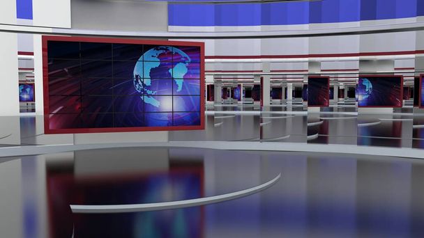 ニューススタジオ、テレビ番組の背景.TV on Wall.3D仮想ニューススタジオの背景、 3Dイラスト - 写真・画像