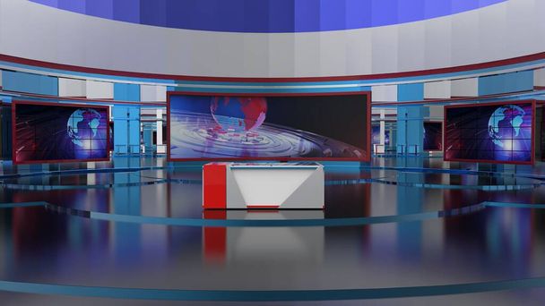 Студия новостей, фон для ТВ-шоу .TV на Wall.3D Virtual News Studio Background, 3d иллюстрация - Фото, изображение