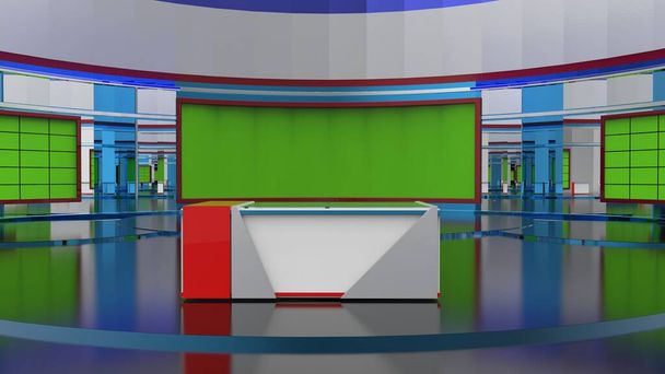 Estudio de noticias, telón de fondo para programas de televisión .TV en Wall.3D Virtual News Studio fondo, ilustración 3d - Foto, imagen