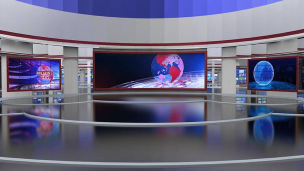 News Studio, tło dla programów telewizyjnych .TV On Wall.3D Virtual News Studio Tło, Ilustracja 3D - Zdjęcie, obraz