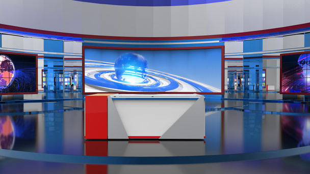 ニューススタジオ、テレビ番組の背景.TV on Wall.3D仮想ニューススタジオの背景、 3Dイラスト - 写真・画像