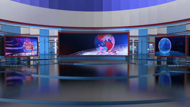 News studio, background for tv show .tv on wall.3d Віртуальна новинна студія, 3d ілюстрація - Фото, зображення