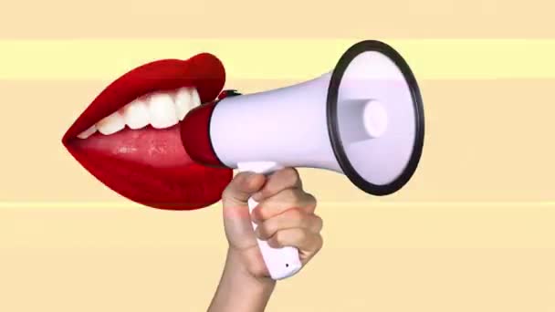 Czerwone usta poruszające się z głośnikiem - Materiał filmowy, wideo