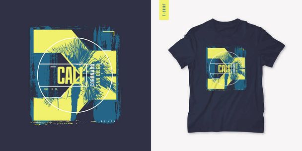 San Diego California summer graphic t-shirt design, print, vector illustration - Vettoriali, immagini