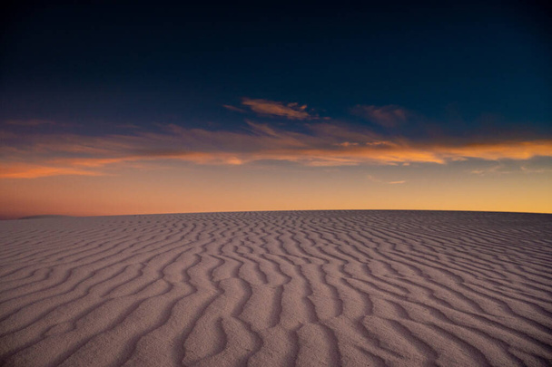 Navy Sunset Sky Over Leading Dune Lines in White Sands National Park - Photo, Image