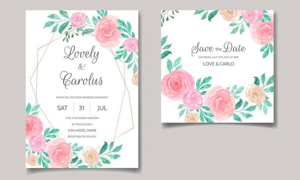 schöne handgezeichnete florale Hochzeitseinladungskarte Vorlage - Vektor, Bild