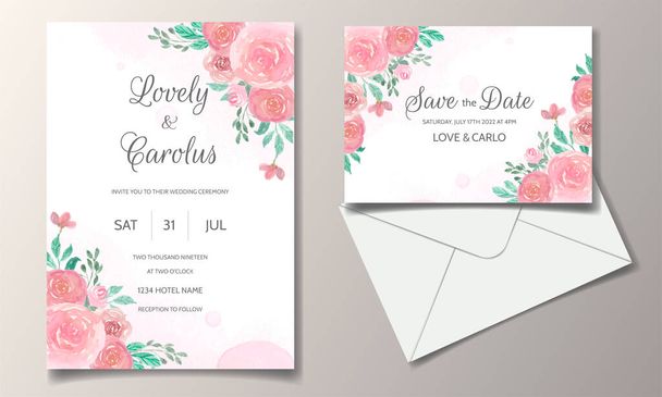 beautiful hand drawn floral wedding invitation card template - Vector, Image