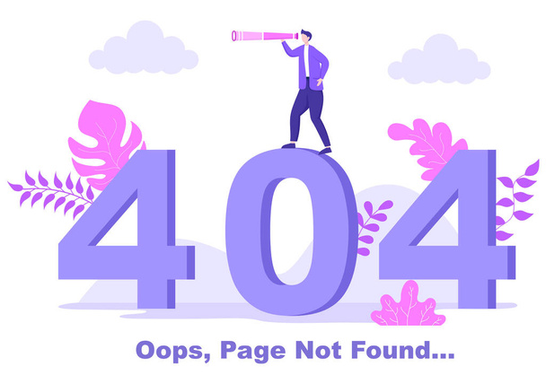 404 Erreur et page introuvables Illustration vectorielle. Problème de connexion perdu, signe d'avertissement ou panne du site. Modèle de page d'atterrissage - Vecteur, image