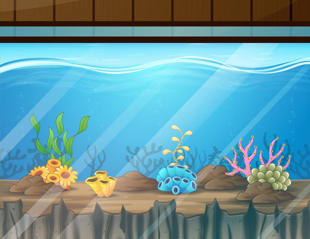 Cartoon illustration of aquarium with coral decoration - Vector, Image