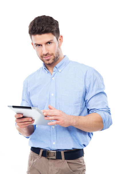 Handsome man with tablet - 写真・画像