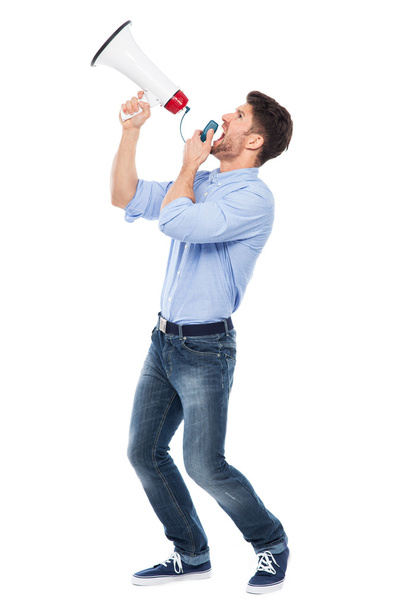 Man shouting through megaphone - Photo, Image