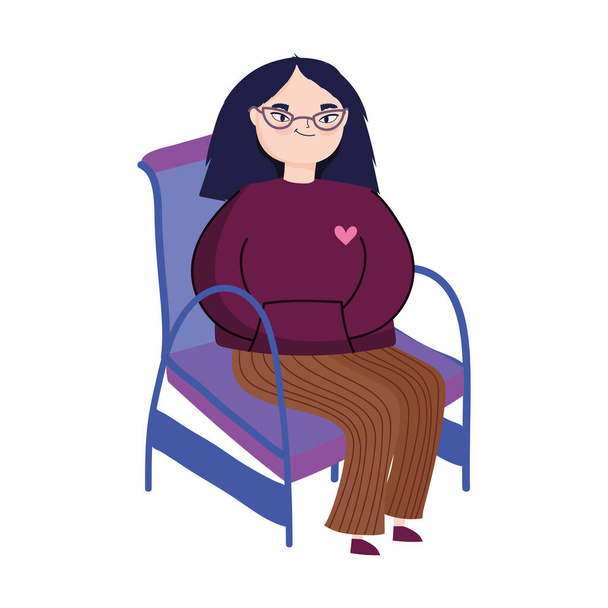 geeky vrouw zitten - Vector, afbeelding