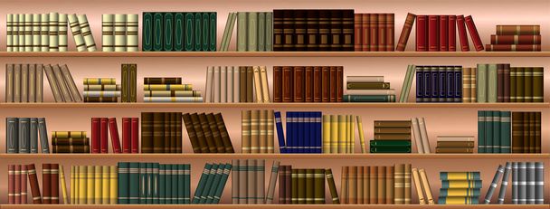 Background from books. Bookshelf. Library. Large bookcase in the library, shop with many different books. - Vector, Image