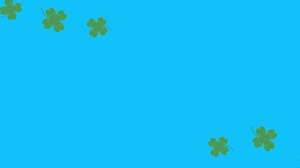 Green Lucky leaves animation on blue screen chroma key, graphic source elements - Felvétel, videó