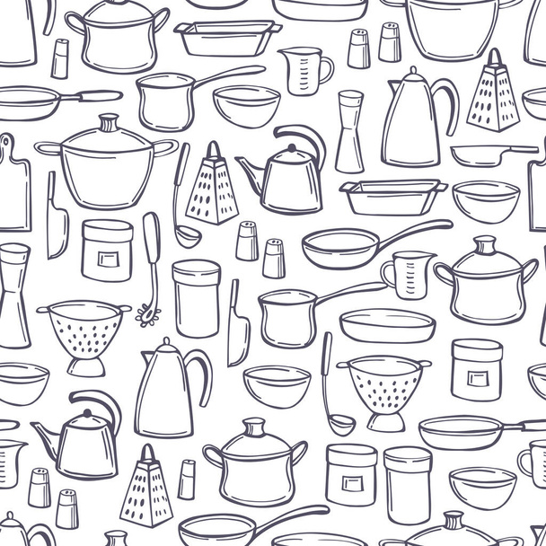 Hand drawn kitchenware. Vector  seamless pattern - Vector, Image