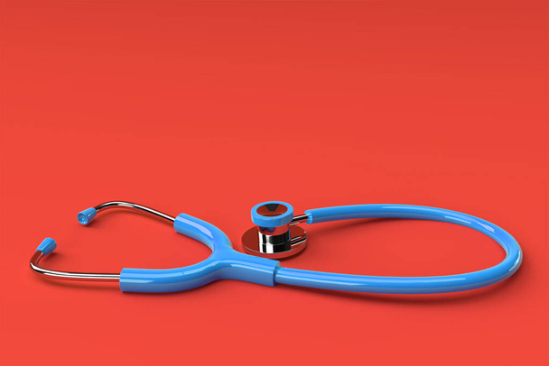 3d Render Realistic Medical Stethoscope on Color Background. - 写真・画像
