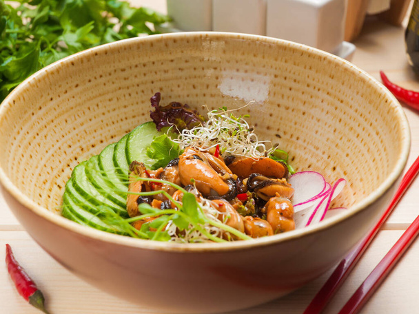 China Sichuan salad with cucumber mussels and radishes - Fotoğraf, Görsel