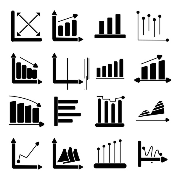 Pack of Graphs Glyph  Icons - Vector, Image