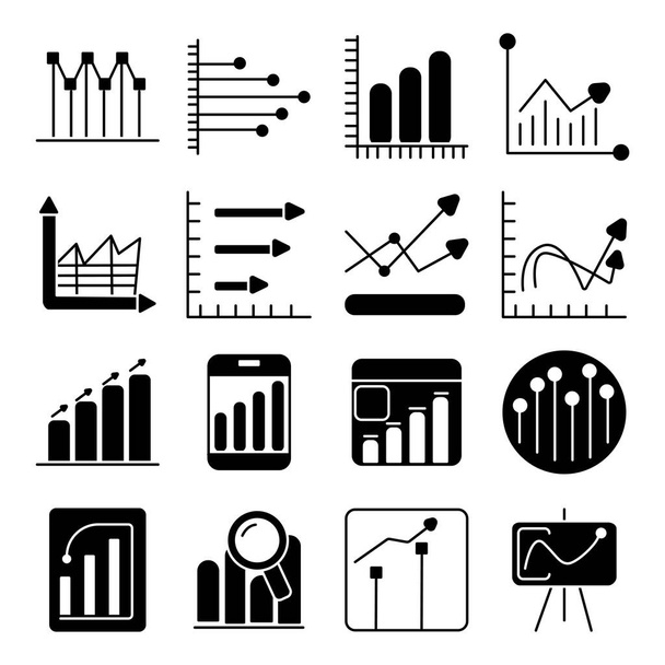 Pack of Growth Chart Glyph  Icons - Vector, Image