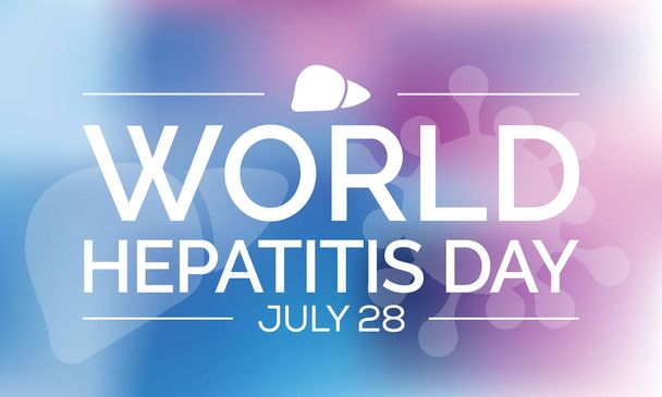 O dia mundial da hepatite é observado todos os anos no dia 28 de julho, quando o fígado está inflamado ou danificado, sua função pode ser afetada e certas condições médicas podem causar hepatite. Ilustração vetorial. - Vetor, Imagem